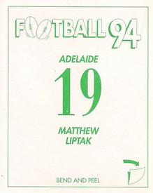1994 Select AFL Stickers #19 Matthew Liptak Back